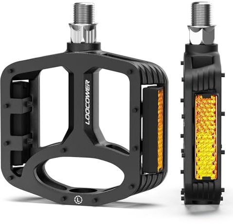 Mountain Bike Pedals with Reflectors Strips, 9/16 Non-Slip Aluminum Alloy Cycling Platform Bicycle Pedal for MTB BMX Racing Road E-Bike