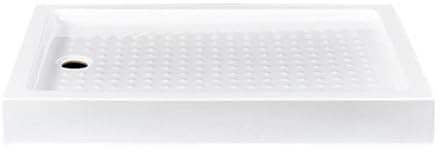 FLEPYHB Base da Bagno Antiscivolo Rettangolare, Kit Doccia Bianco con Scarico Centrale e Coperchio Rimovibile in Acciaio Inossidabile, Piatto Ricevente Doccia in Acrilico per Bagno