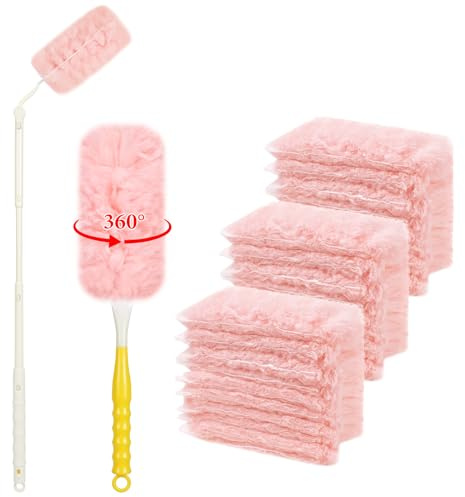 OFFCUP Staubwedel Teleskop Set, 32 Stück 360° für Swiffer Staubmagnet Nachfüllpack mit 1 Handgriff 1 Teleskopstange, Einweg Magnet Staubwedel für Allergene Tierhaare Reinigung Gegen Staub