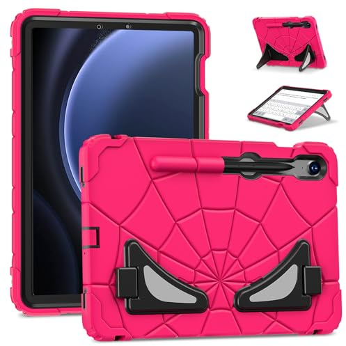 AKABEILA Compatible avec Samsung Galaxy Tab S10 FE 2025, coque de protection légère et résistante aux chocs avec béquille pour enfants, garçons, bébés, fraise, noir