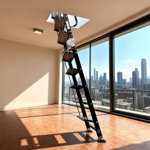WhamtL Escalera Escamoteable Escalera de Ático de Alta Resistencia con Gancho y Patas Antideslizantes. Escalera Plegable para Acceso al Ático. Escalera Compact(8 Step-257cm (8.4ft))