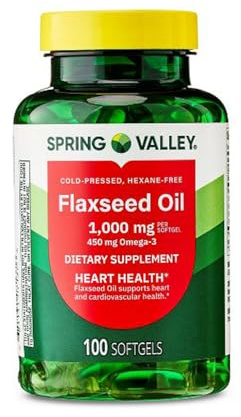 H4U Spring Valley Flaxseed Oil Dietary Supplement Softgels for Heart Health, 1000 mg, 100 Count