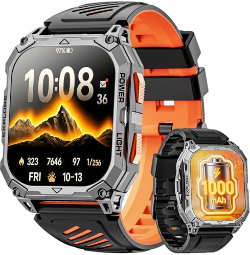 Hwagol Smart Watch for Men, 2.01 HD Military Smart Watches with Heart Rate/Sleep Monitor, 110+ Sports Fitness Watch, 1000mAH Battery Led Flashlight Outdoor IP68 Smartwatch for iOS Android Mens Watch