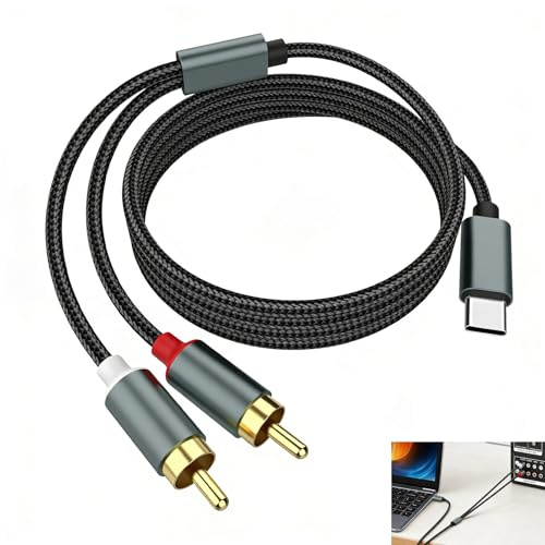 Cfanibo USB C to RCA Audio Cable 1m, USB C to Stereo RCA, USB to 2 RCA Audio Cable, Hi-Fi Lossless Sound Cable for Smartphone Tablet Laptop to Amplifier Speaker Home Theatre DVD Mixer Sound System