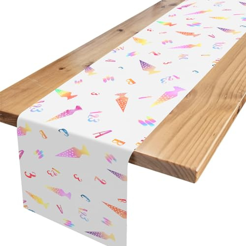Tischläufer Einschulung Deko, Weiß Schulanfang Tischläufer Tischband, Tischdeko Schulkind Zuckertüten 123 ABC, Tischdeko Schuleinführung Deko für Mädchen Jungen Schulanfang Einschulung Party Deko