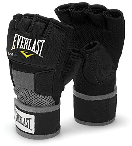 Everlast Vendas de Mano Evergel (Mediana), Negras para Guantes de Boxeo, Diseño Delgado con Cierres Compress-X - Equipo Auténtico