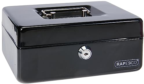 Rapesco SB0008B1 Caisse à Monnaie en Métal avec Serrure, 3 Clés et Plateau Amovible, Taille 20 cm, Noir