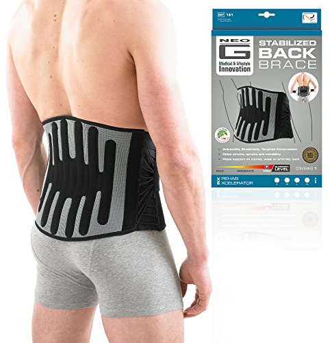 Neo-G Back Support RX Stabilized with Power Straps and Adjustable Lacing System – Back Brace for Lower Back Pain Relief, Muscle Spasm, Strains, Arthritis, Rehabilitation (L)