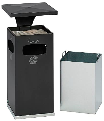 VAR Eckiger Kombi-Ascher, verz. Sieb, Dach, verz. Inneneimer, 38 l, RAL 7021 schwarzgrau, BxTxH 39 5x395 x910 mm
