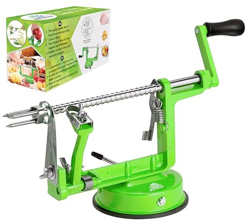 ARSUK Pelador de Manzanas 3 en 1 Manual - Pelador Manzana, Descorazonador y Cortador con Base Antideslizante, Cuchillas Ajustables Acero Inoxidable para Manzanas