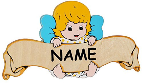 alles-meine.de GmbH Türschild/Namensschild/Wandbild - aus Holz - Baby Engel - incl. Namen - Schild selbstklebend - für Kinderzimmer/oder Haustier Hundehütte - Tiere für..
