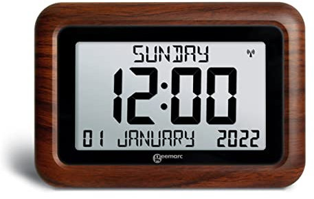 Geemarc Dementia Clock - The Easy-to-read & Self-setting Viso - Ideal for Seniors and People Living with Alzheimer's - Battery Operated - No Backlight - UK Version (Viso 10 Wood Brown)