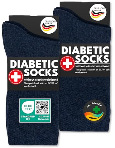 sockenkauf24 6 Paia Calze Diabetici senza Elastico 97% Cotone senza Cucitura Uomo & Donna (43-46 Blu)