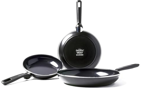 GreenPan Memphis Healthy Ceramic Non-Stick 20 cm, 24 cm and 28 cm Frying Pan Set, PFAS Free,Induction, Oven Safe, Black