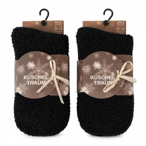 4 Paar Kuschelsocken 35-42 Uni Bettsocken Damen Kuschel Socken Haussocken, 4x Schwarz, 35/42