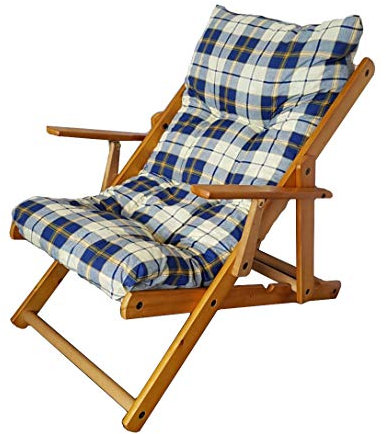 Totò Piccinni Poltrona Sedia Sdraio Harmony Relax in Legno Pieghevole 3 Posizioni (Blu Scacchi)
