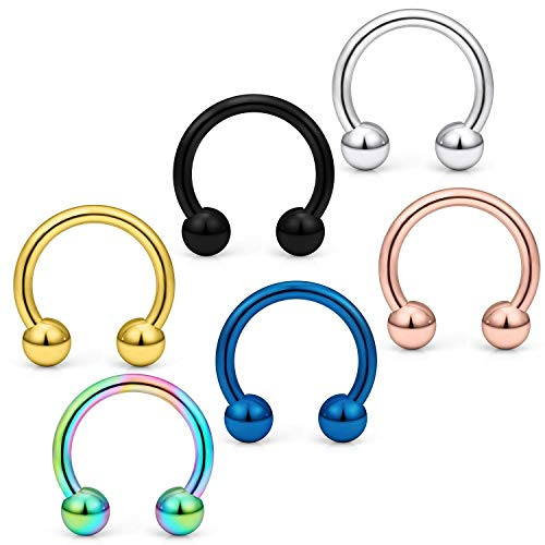 Briana Williams 6stk Circular Barbell Hufeisen Nasenring Nasenpiercing 20/18/16/14/12 Gauge Edelstahl Piercing Ring Schmuck