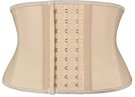 Atbuty Super kort överkropp midjetränare cincher korsett magformare bantning latex, Beige (18 cm kort torso, 9 stålben), Small