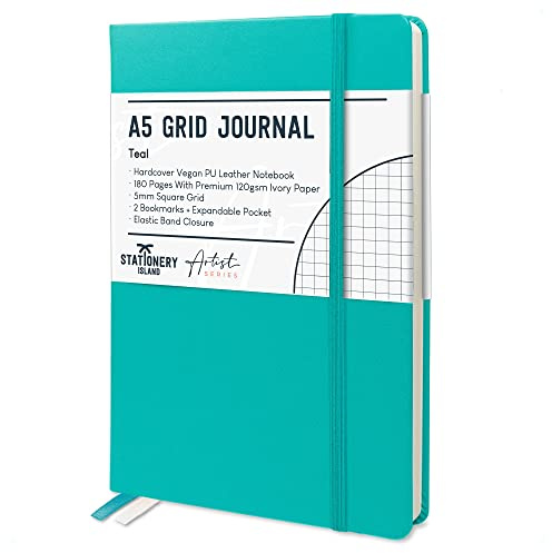 Stationery Island Anteckningsbok A5 – Hårt Omslag Prickig Anteckningsblock, Fyrkantig, 180 Sidor Bullet Dotted Journal Anteckningsbok – Blå Resedagbok 120 gsm Papper, För Resor, Ritning och Skissning