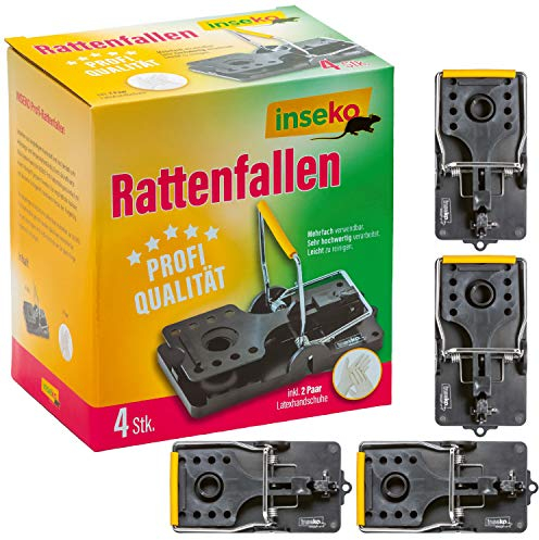 inseko 4 x Profi-Rattenfallen I sehr hochwertig I wiederverwendbar I inklusive Handschuhe (4)
