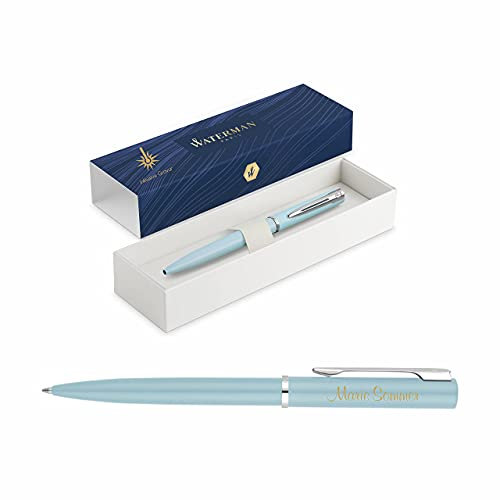 Waterman Allure Kugelschreiber mit Gravur | in Pastell-Blau | Geschenk | inspiriert von Pariser Mode | personalisiert | graviert | Blaue Tinte | Mittlere Spitze | edle Lasergravur | Geschenkbox