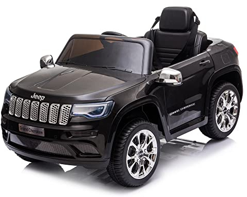 FEBER Jeep Cherokee Black 12V R/C, Auto elettrica, 1 posto, radiocomando: Fari con luce, 2 marce, acceleratore e freno elettrico, da 3 a 8 anni, Famosa (800013449)