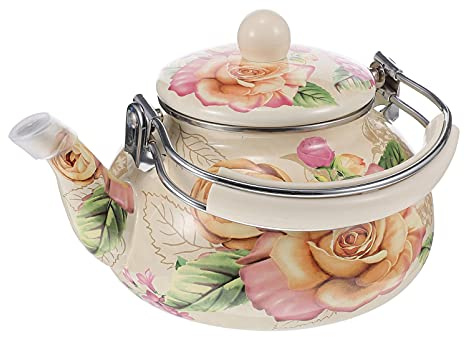 Cabilock Emaille Edelstahl Teekessel 2. 4ＬRetro Kaffeekanne Fu Tee Set mit Griff Tea Pot Wasserkocher Wasserkessel Induktion Teekocher Vintage Wasserkanne Kanne für Gas und E- Herd