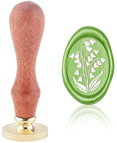 craspire Wachssiegelstempel Maiglöckchen, Ovaler Siegelstempelkopf 20 * 30 mm Mit Abnehmbarem Holzgriff Für Hochzeitseinladungen Karten Flasche Geschenk Geschäft Danke