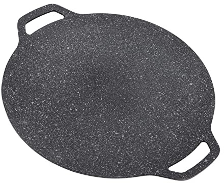 FOUF Poêle à Barbecue Coréenne, Plaque Chauffante Ronde à Revêtement Antiadhésif à 6 Couches, Plaque Chauffante Ronde pour Barbecue, Gril en Fonte émaillée, Compatible pour Induction,(33cm)