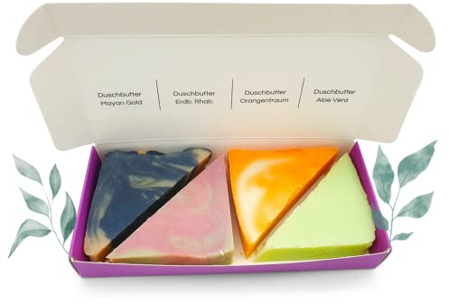 Kleine Auszeit Manufaktur, Duschbutter Quartett in der Geschenkbox, vegan, ohne Palmöl, handgemacht