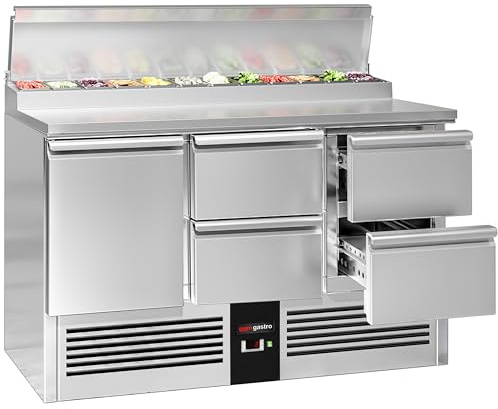 GGM Gastro | SAG147AND#2#SBG1212 | Zubereitungstisch Mini PREMIUM - 1368mm - 1 Tür & 4 Schubladen - für 8x GN 1/6
