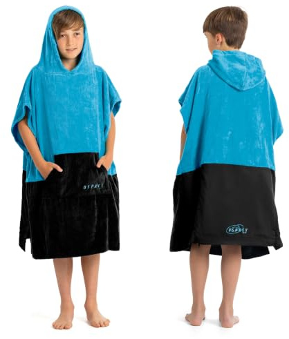 Osprey Poncho à Capuche pour Enfants - Peignoir de Plage pour garçons et Filles de 6 à 12 Ans - pour Le Surf, la Natation, Le Paddle - avec Protection de siège imperméable et Design estowaway