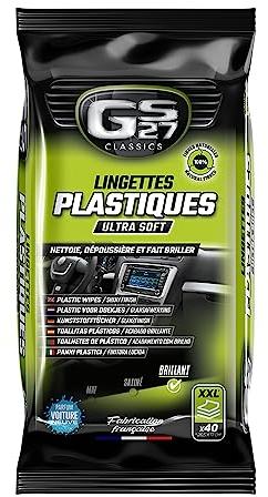 GS27 - Lingettes Plastiques Voiture - Finition Brillante - 100% Viscose Naturelle - Parfum Voiture Neuve - 40 Lingettes Voiture XXL