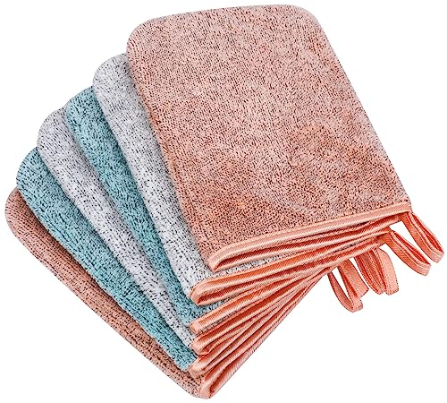 PHOGARY 6 Stück Mikrofaser-Waschhandschuhe, 15x21 cm Waschlappen-Coral Fleece, Weiches Gesichtshandschuh, Badespa-Tuch, Wiederverwendbare Make-up-Entferner-Handschuhe, 3 Farben