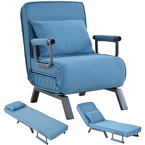 kubeier 3 in 1 Schlafsessel Klappbar, Schlafsofa mit 6 stufig Verstellbarer Rückenlehne & abnehmbarem Kissen & gepolstertem Sitz, Freizeit-Chaiselounge-Couch für Zuhause, Büro,Blue