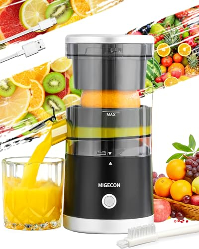 Spremiagrumi Elettrico Ricaricabile - Macchina per Succo di Agrumi con USB e Portatile, Funzione Antigoccia per Arance, Limoni, Pompelmi, Include Spazzola per la Pulizia (Nero)