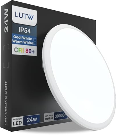 LUTW Deckenlampe LED 24W, LED Deckenleuchte Kaltweiß 6500K 2400lm, Ø30CM | Flach Rund Badezimmer Lampe, IP54 Wasserfest, Badlampe Decke Modern für Wohnzimmer Schlafzimmer Küche
