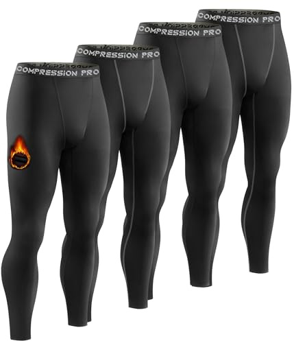 Dalavch 4 Pack Men Thermal Compression Pants,Fleece Lined Heated Leggings for Cold Weather Sports Athletic Winter Baselayer 2 Black 2 Black (Grey Line) Medium