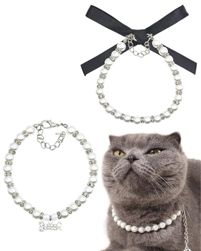 Culacos 2 Stück Katzen Halskette Verstellbares Halsband für Hund,Weiß
