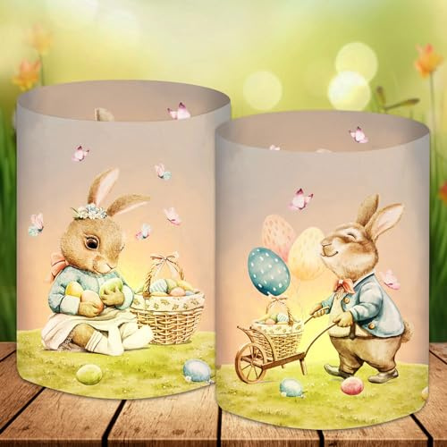 12 Windlicht Tischdeko Modern Ostern Dekoration, Frühlingsdeko Osterdeko Innen, Deko Frühling, Osterdekoration Grün, Geeignet für Teelichter oder Kerzen