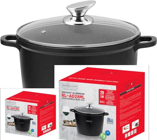 Royalty Line 2 pezzi 1 pentola alta RL-AD28M 2 pentola Alta RL-AD24M con Rivestimento Antiaderente, Coperchio in Vetro, Induzione, 10.5 Litri, 28 cm,7 Litri 24 cm