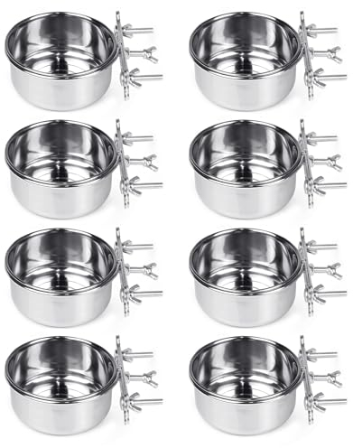 Tfwadmx 8 Pcs Bird Feeding Dish Cups,Parrot Food Bowl Clamp Holder Coop Cup Bird Cage Water Bowl for Parakeet African Greys Conure Cockatiels Lovebird Budgie Chinchilla