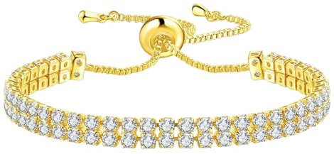 Flongo Damen Tennis Armband Glitzer: gold Strassstein Armkette geschichtet feine Edelstahl rhinestones verstellbar Tennisarmband Cubic Zirkonia Strass Armreif Geschenke für Frauen Mädchen 2.5mm