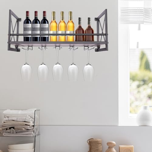 Aohuada Wandmontierte Weinregal mit Glashalter, Weinglasregal, hängender Stielgläser, Flaschengestell, Glashalter Gläserschiene Stielglashalter für Wohnkultur Küche Bar