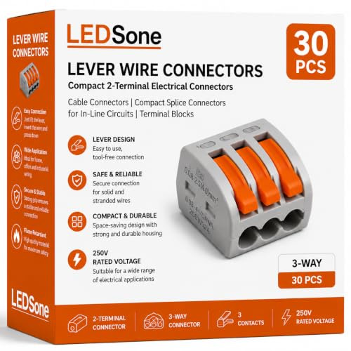 LEDSONE 30pcs Lever Nut Wire Connectors Electrical 5 Port Terminal Block Spring Wire Push Clamp Quick Compact Splicing Connectors for Circuit Inline, Flame retardant