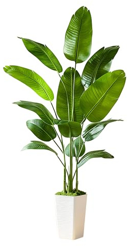 Bird of Paradise Artificial Plant, 6FT Faux Plants Indoor Banana Leaf Tree with 10 Leaves, Large Fake Tropical Potted Indoor Silk Floor Plant with White Tall Planter for House,Office,Room,Home Decor