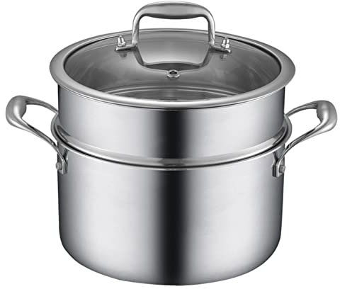 Olla/Vaporizadora - Olla con Rejilla de Vapor, vaporera de Acero Inoxidable para el hogar, Olla con Tapa de Vidrio Templado, Apta para Todo Tipo de fogones, 3 tamaños a Elegir