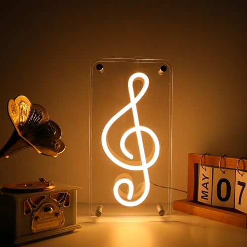 ENUOLI Music Note Neon Light, USB Operated Music Note Neon Signs | Double-Layer Acrylic Neon Music Note Light ,Dimmable Music Note LED Signs for Bedroom Wall Kids Room Birthday Decor Party