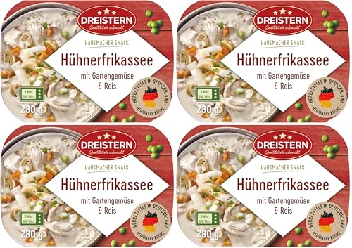 DREISTERN Hühnerfrikassee mit Reis Snack aus der Little Hot Kitchen schnell & einfach zubereitet (Packung mit 4)