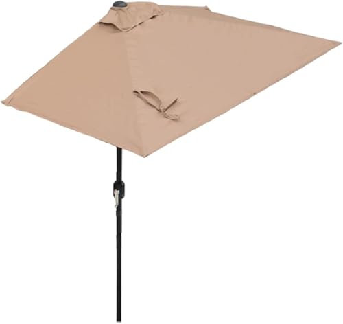 Parasol de Jardin Demi-rectangulaire 6,6 x 3,3 Pieds, 8 x 4,3 Pieds, Parasol Mural extérieur avec manivelle et 5 Nervures, Parasol de Protection UV pour Balcon, Porche, Kaki, 250 x 130 cm
